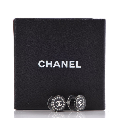Chanel Resin Crystal CC Earrings Black 5 of 5