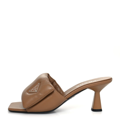 Prada Nappa Soft Padded Metal Triangle Logo 65mm Slide Sandals 41 Caramel 1 of 8