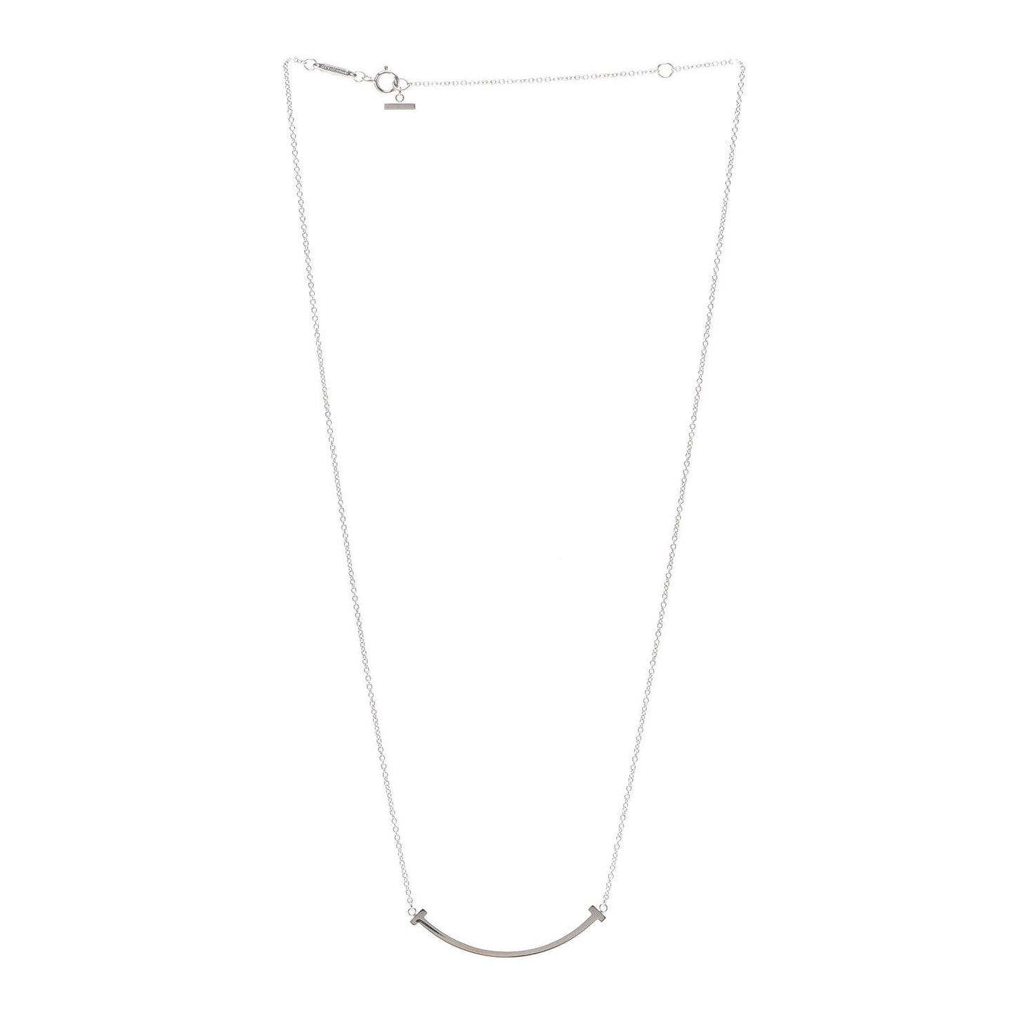 18K White Gold Small T Smile Pendant Necklace