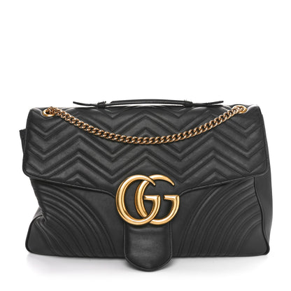 Gucci Calfskin Matelasse Maxi GG Marmont Top Handle Shoulder Bag Black 1 of 11