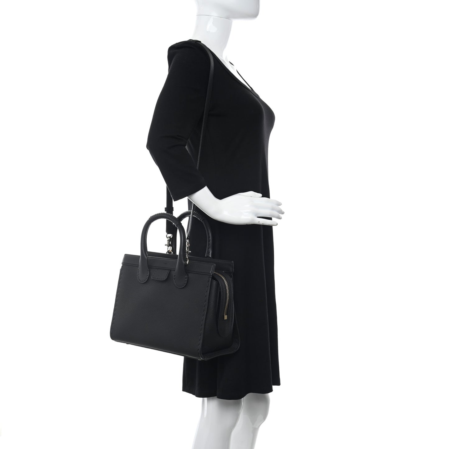 Grained Calfskin Small Edith Top Handle Bag Black
