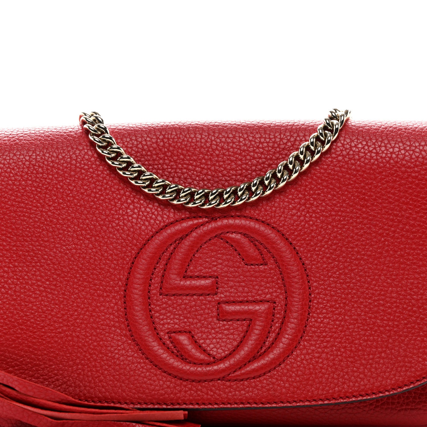 Gucci Pebbled Calfskin Medium Soho Flap Crossbody Vibrant Red 8 of 10