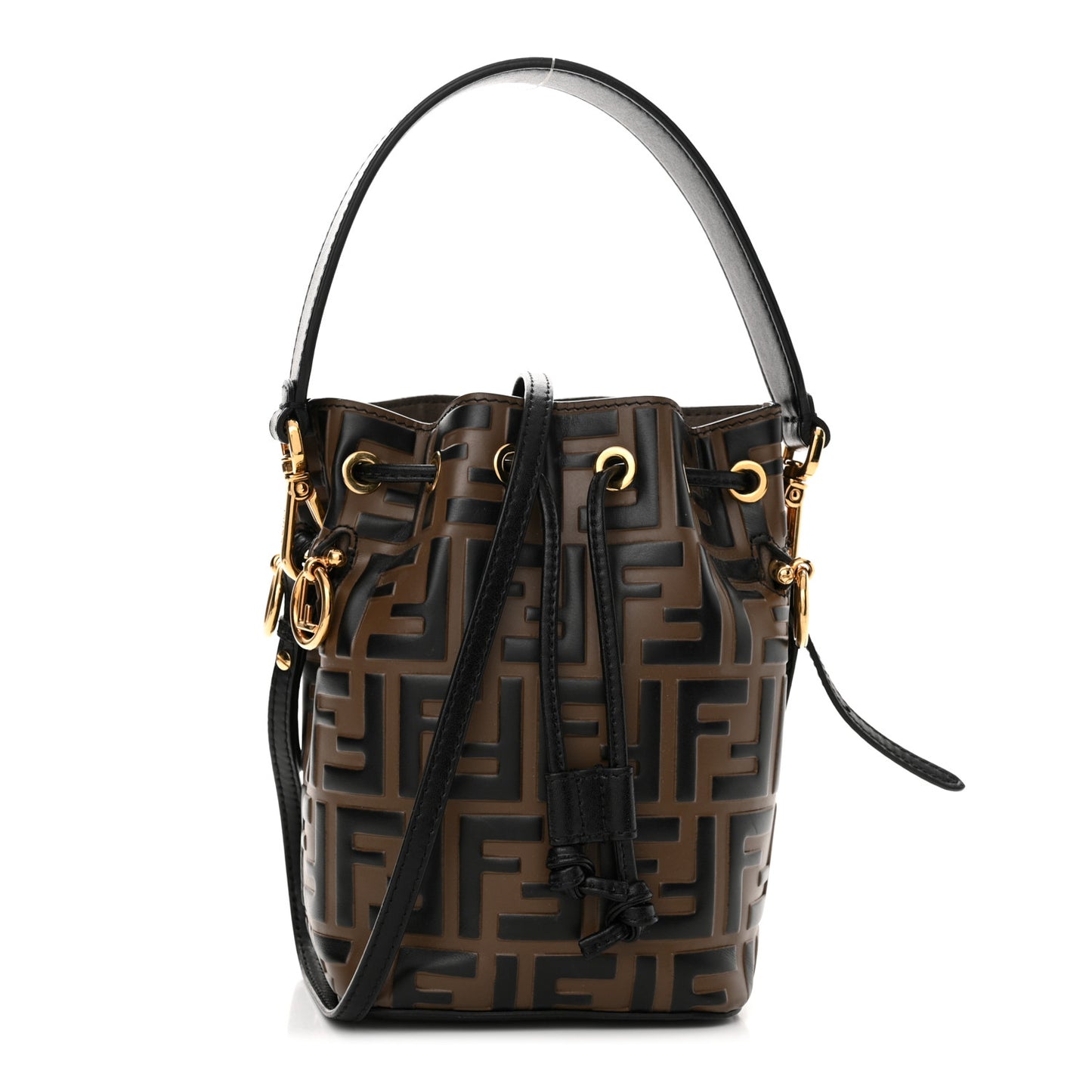 Vitello Liberty F is Fendi Bi-Color FF 1974 Embossed Mini Mon Tresor Bucket Bag Maya Black