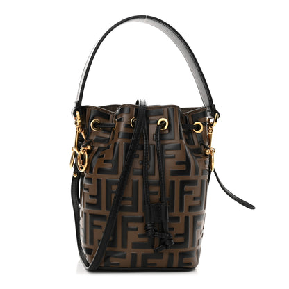Fendi Vitello Liberty F is Fendi Bi-Color FF 1974 Embossed Mini Mon Tresor Bucket Bag Maya Black 1 of 13