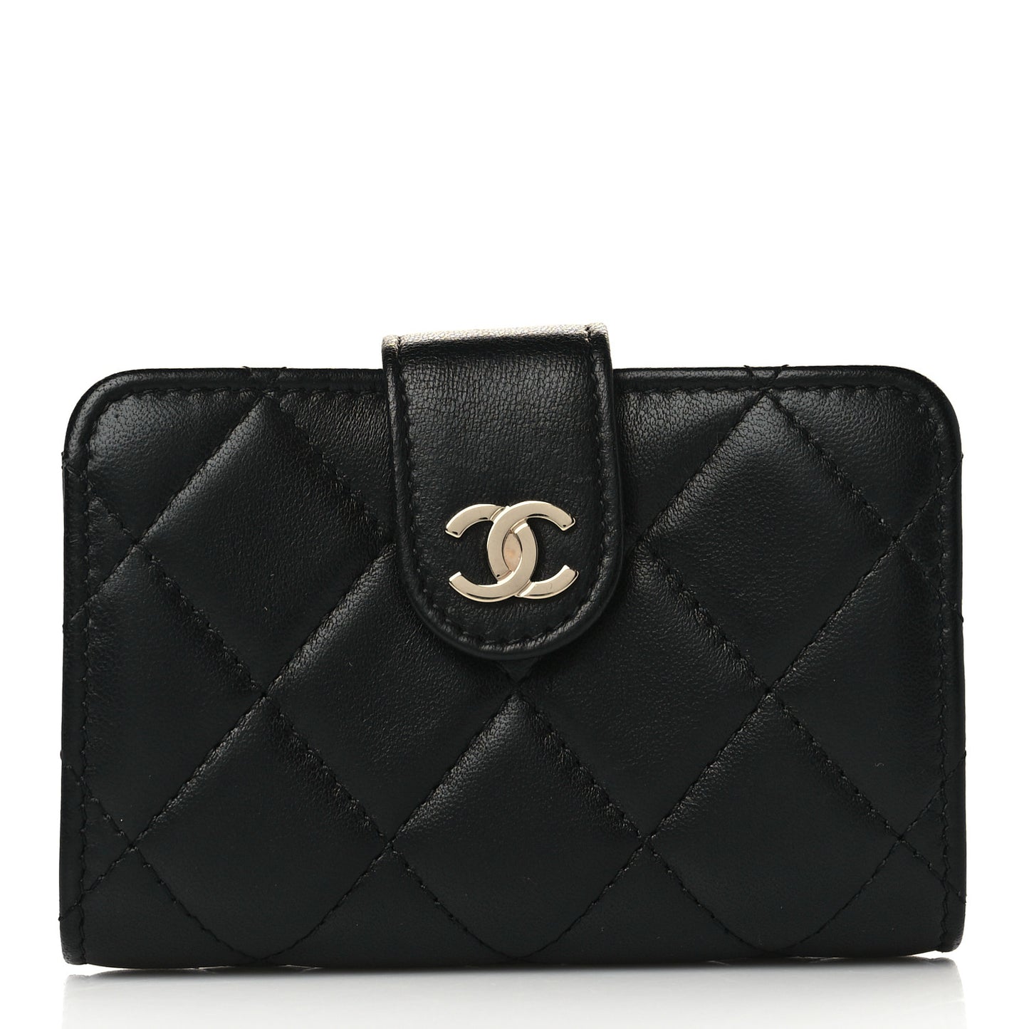 Lambskin Quilted Gusseted Card Holder Black