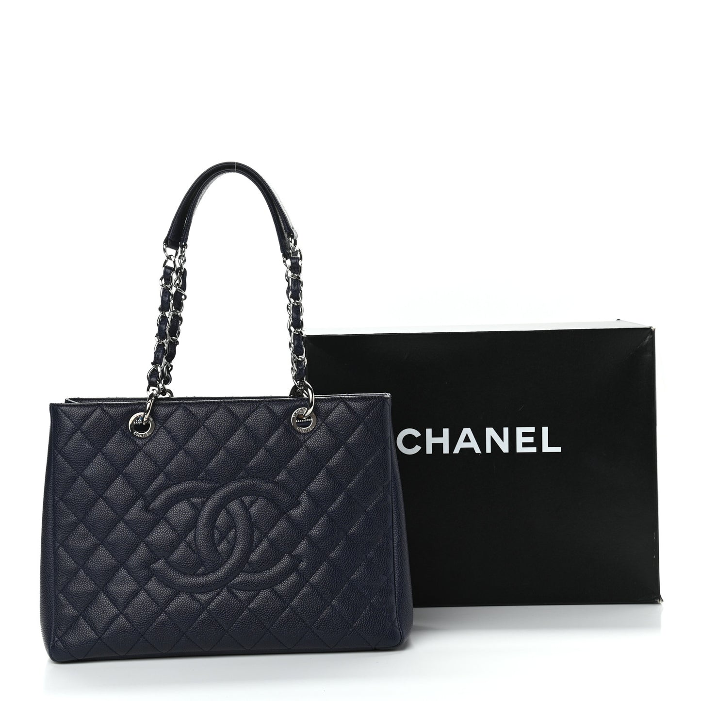 Caviar Quilted Grand Shopping Tote GST Dark Navy Blue