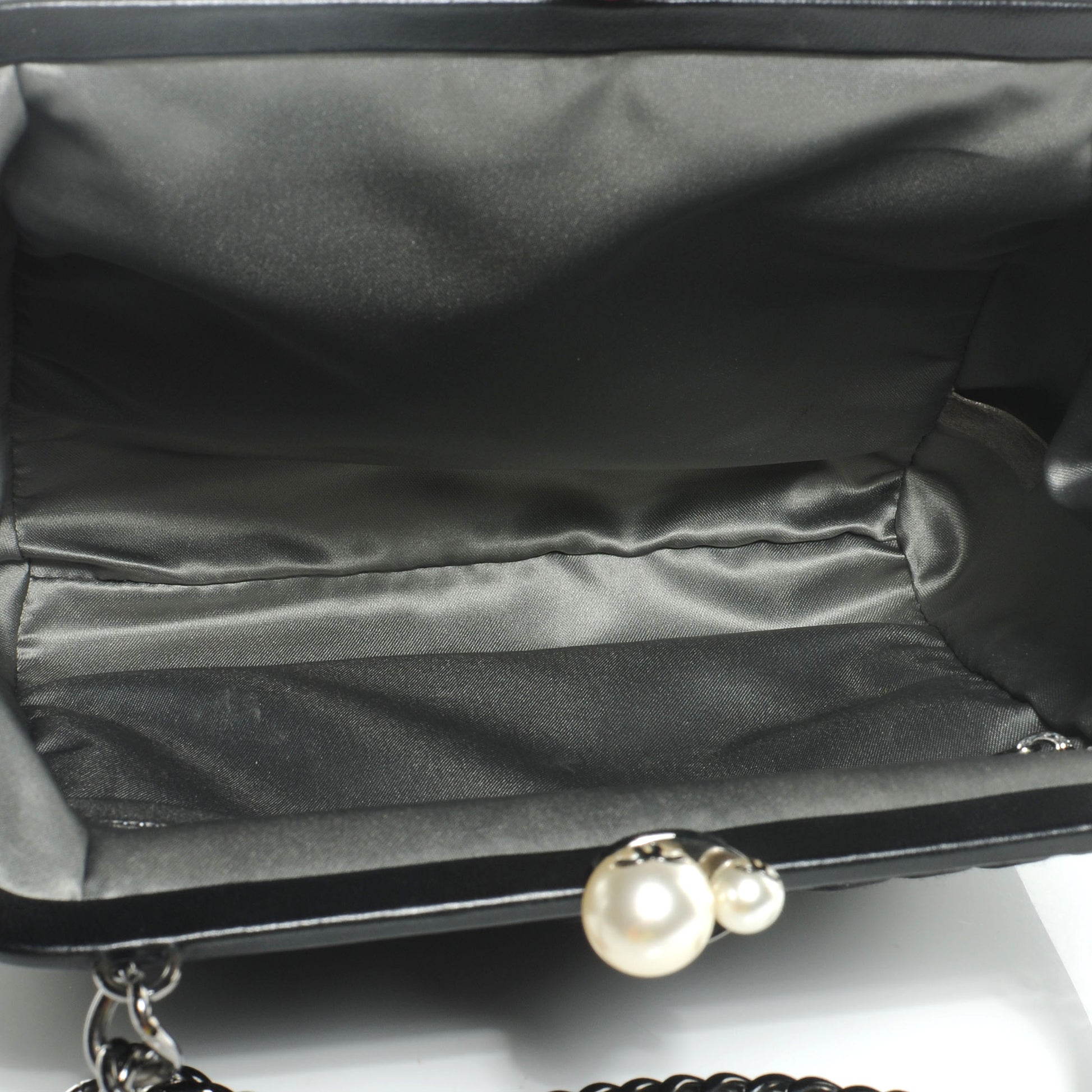 Chanel Satin Vertical Pleats Chain Fringe Evening Bag Black 5 of 7