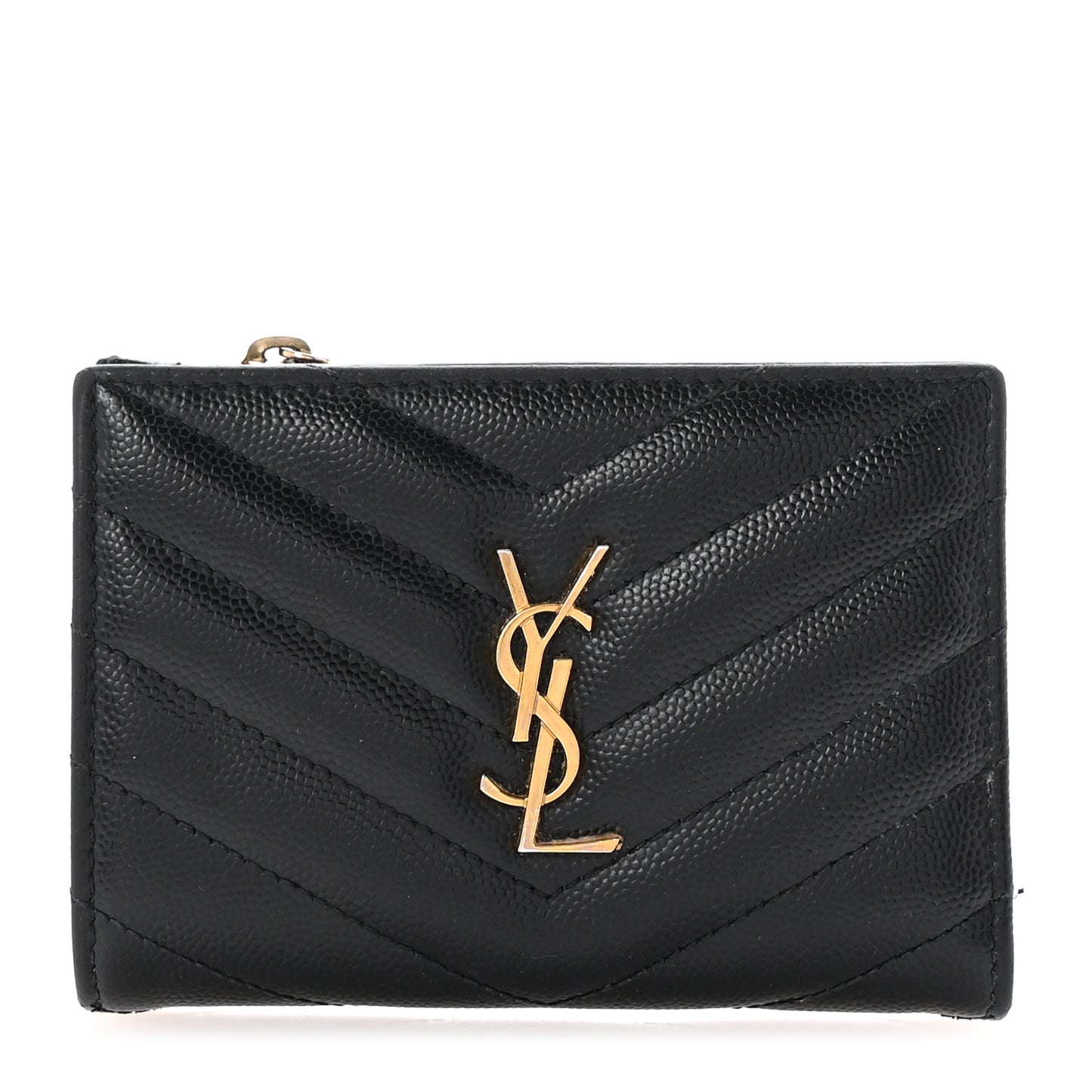 Grain De Poudre Matelasse Chevron Monogram Zipped Two-Part Wallet Black