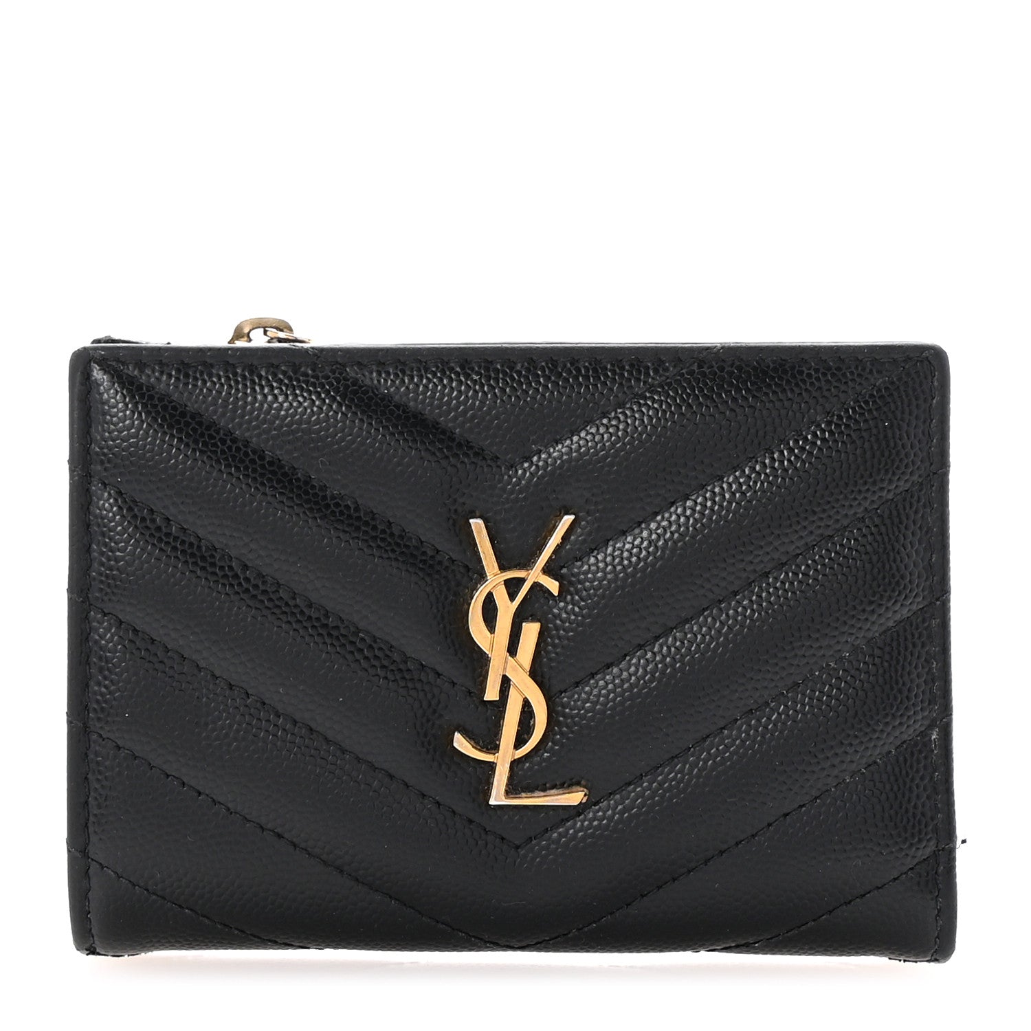 Saint Laurent Grain De Poudre Matelasse Chevron Monogram Zipped Two-Part Wallet Black 1 of 7