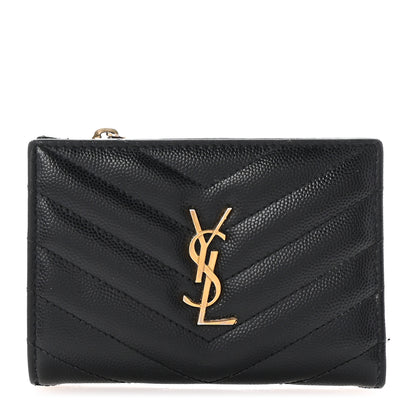 Saint Laurent Grain De Poudre Matelasse Chevron Monogram Zipped Two-Part Wallet Black 1 of 7