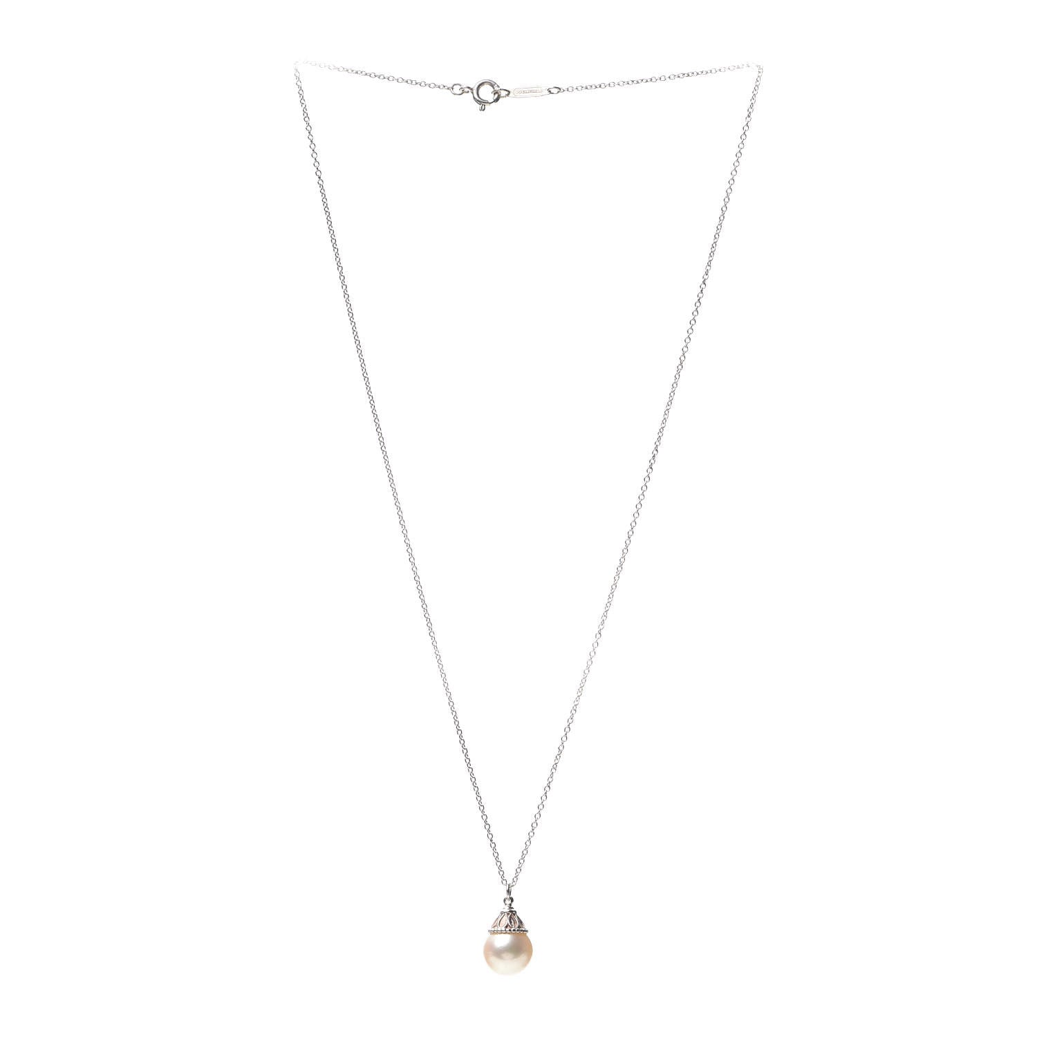 Tiffany Sterling Silver Pearl Ziegfeld Drop Pendant Necklace 3 of 6