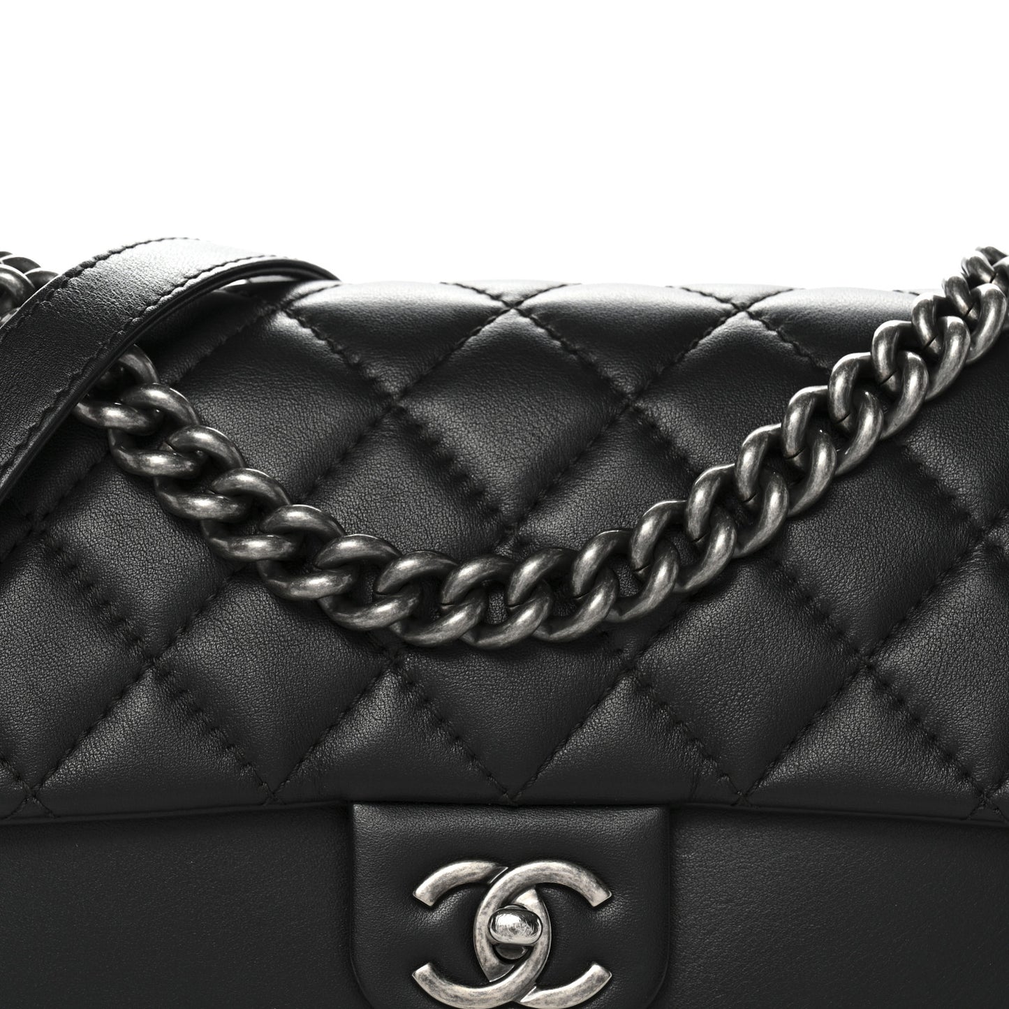 Calfskin Quilted Large Rock My Shoulder Flap Black