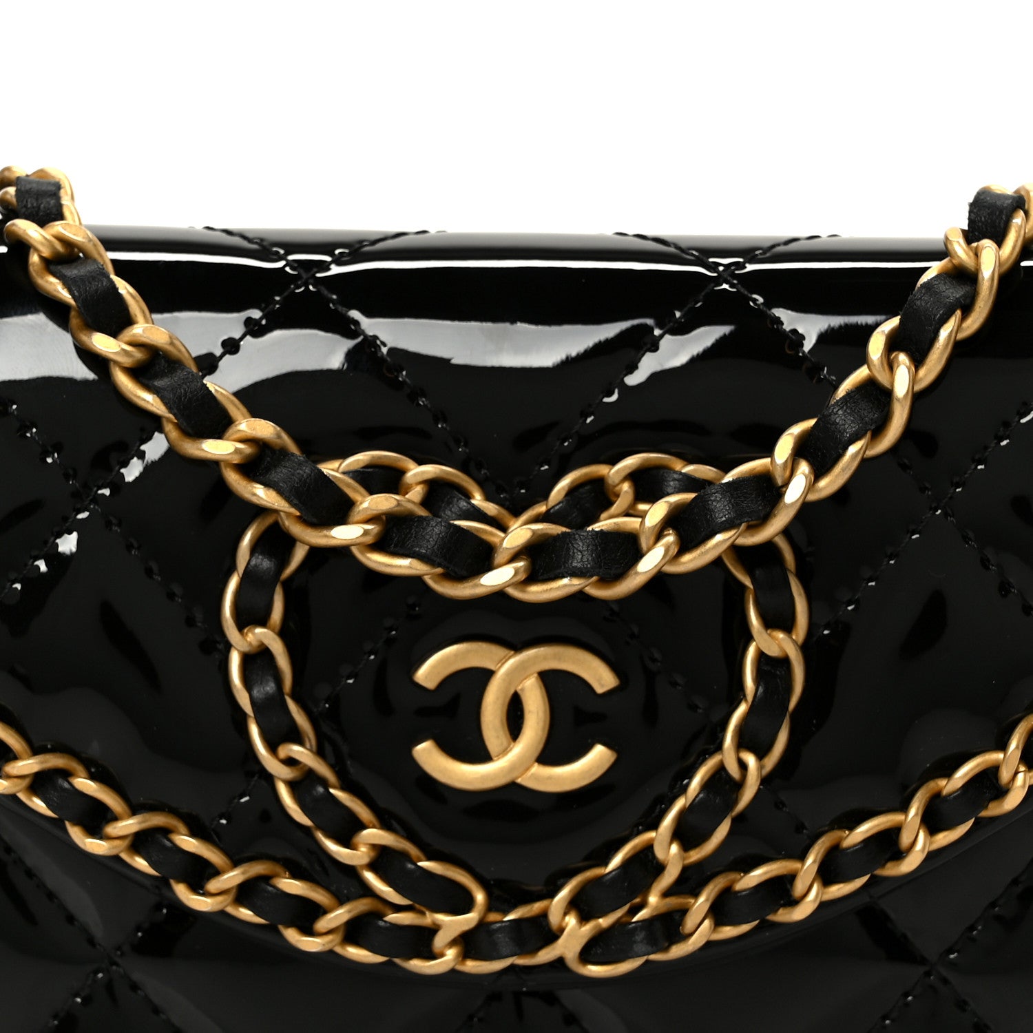 Chanel Patent Quilted Chain Around Heart Mini Chain Flap Black 7 of 9