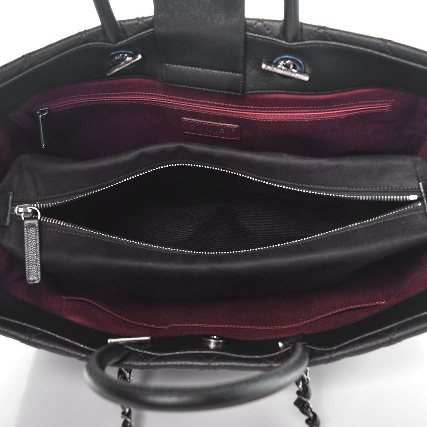 Caviar Quilted Large Coco Handle Shopping Tote Black