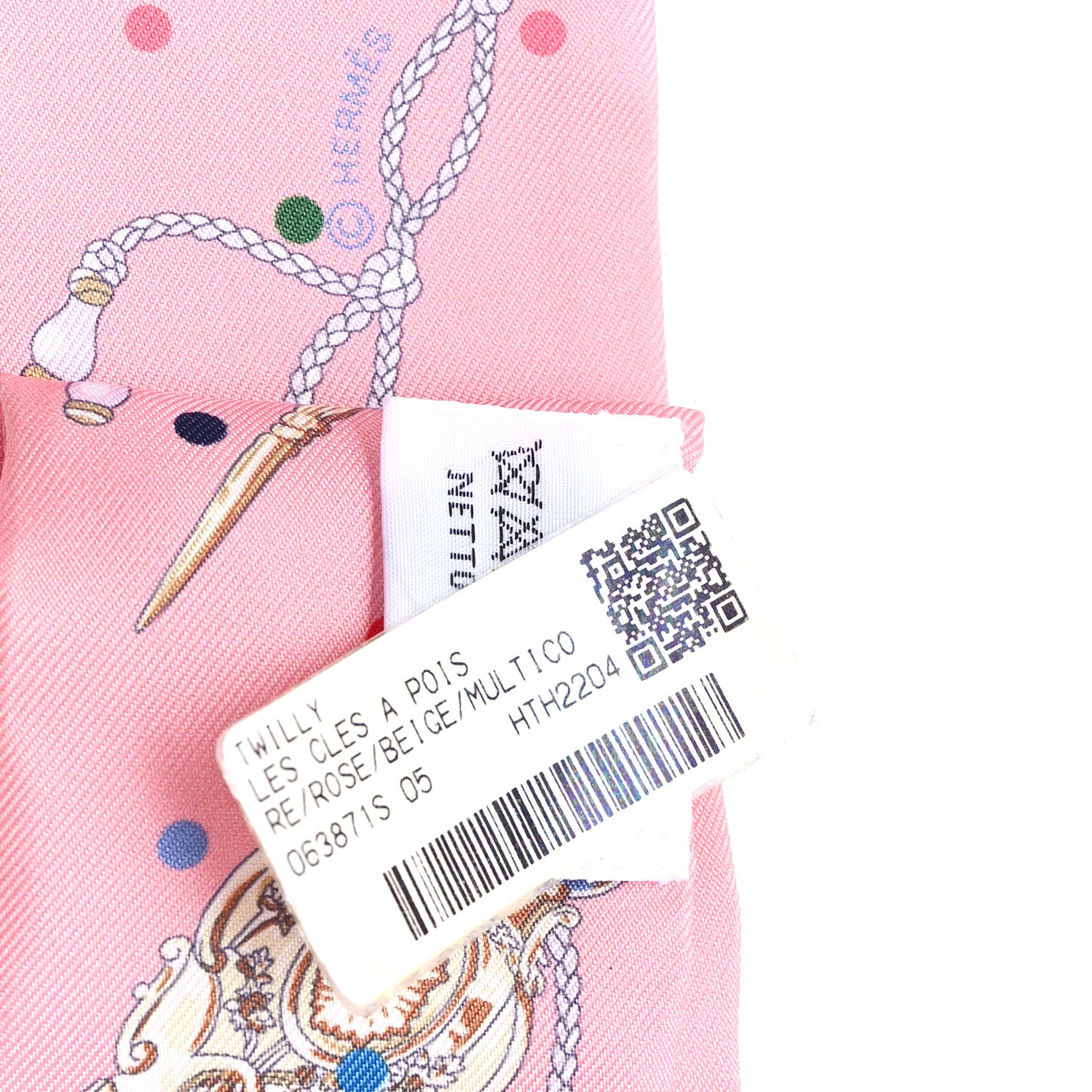 Hermes Silk Les Cles A Pois Twilly Rose Beige Multicolor 3 of 3