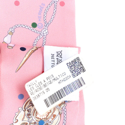 Hermes Silk Les Cles A Pois Twilly Rose Beige Multicolor 3 of 3