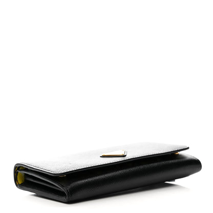 Prada Saffiano Banane Metal Continental Flap Wallet Black 4 of 12