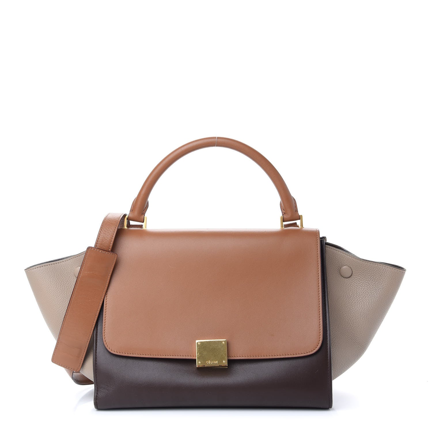 Celine Satin Baby Grained Calfskin Tri-Color Trapeze Tan 1 of 10
