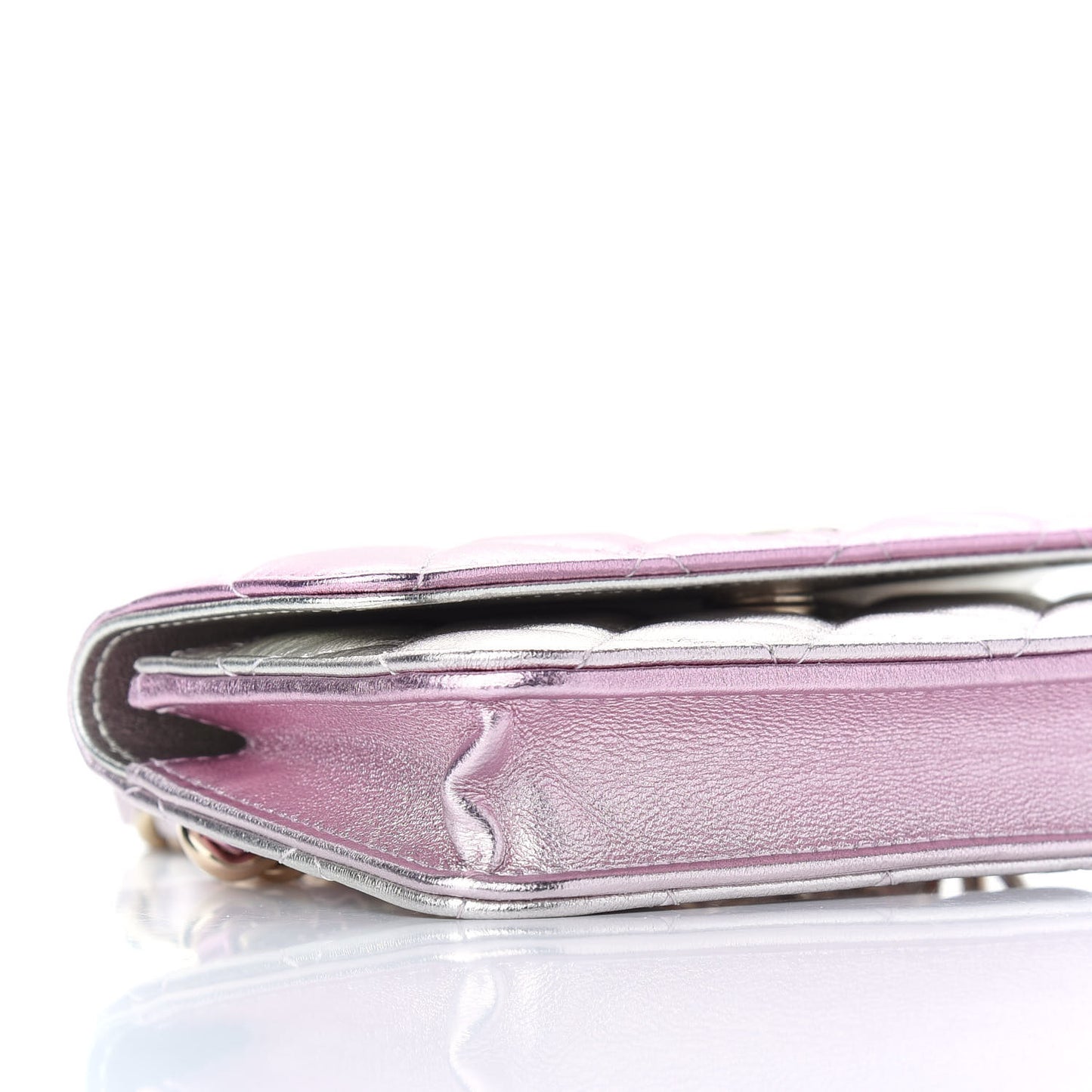 Gradient Metallic Lambskin Quilted Clutch With Chain Gold Pink