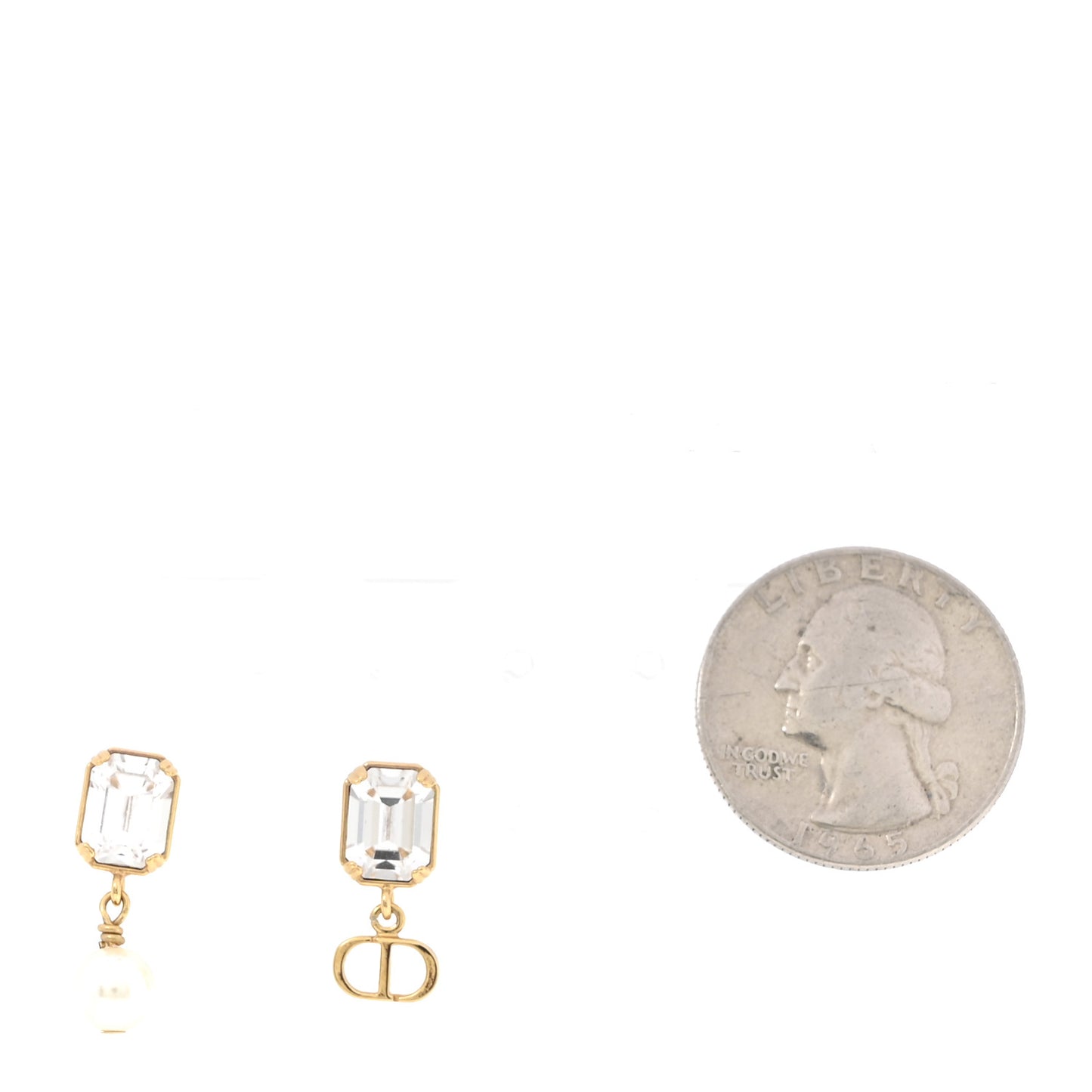 Pearl Crystal Petit CD Earrings Gold