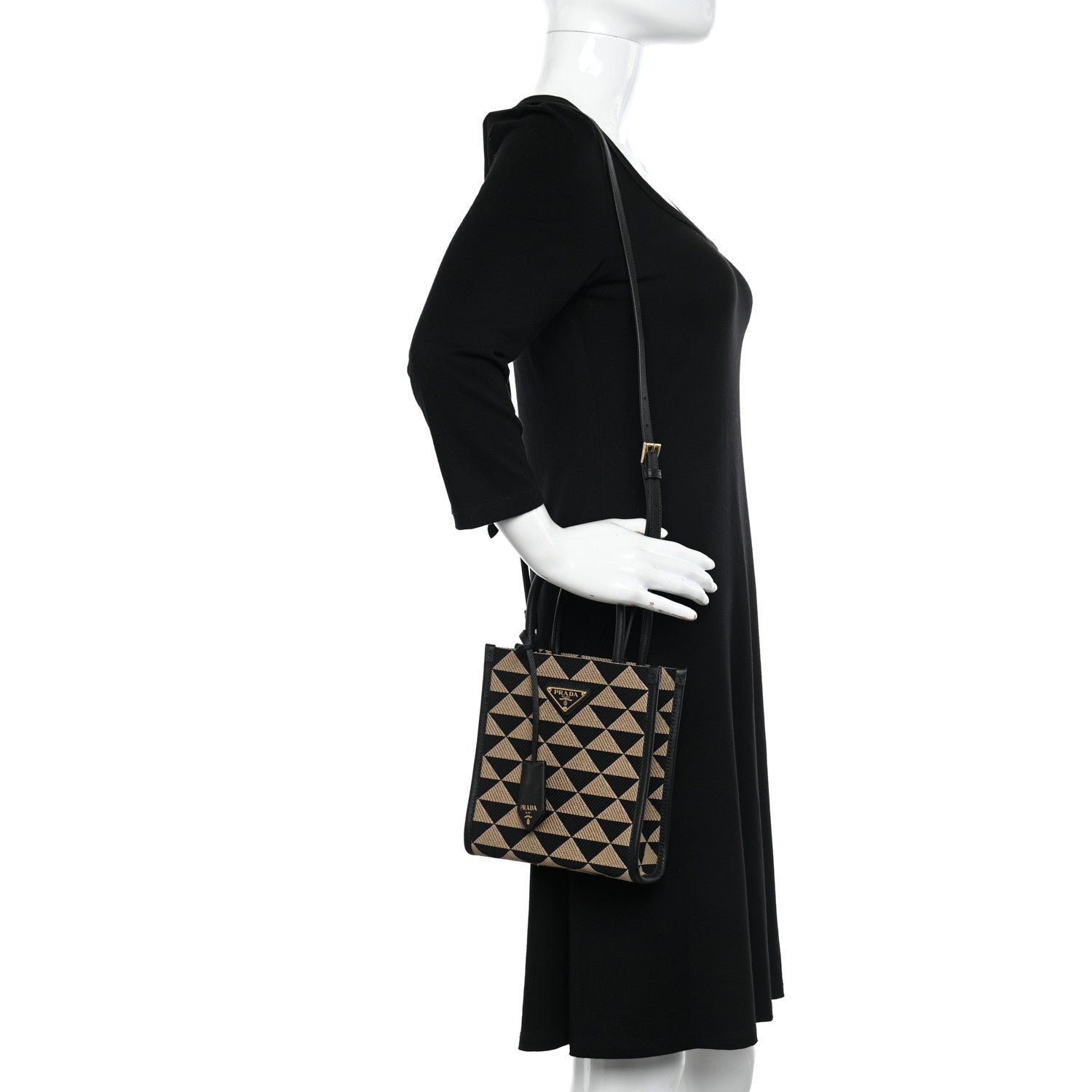 Prada Jacquard Saffiano Triangolo Symbole Embroidered Micro Tote Black Corda 2 of 9
