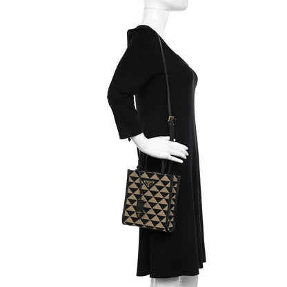 Prada Jacquard Saffiano Triangolo Symbole Embroidered Micro Tote Black Corda 2 of 9