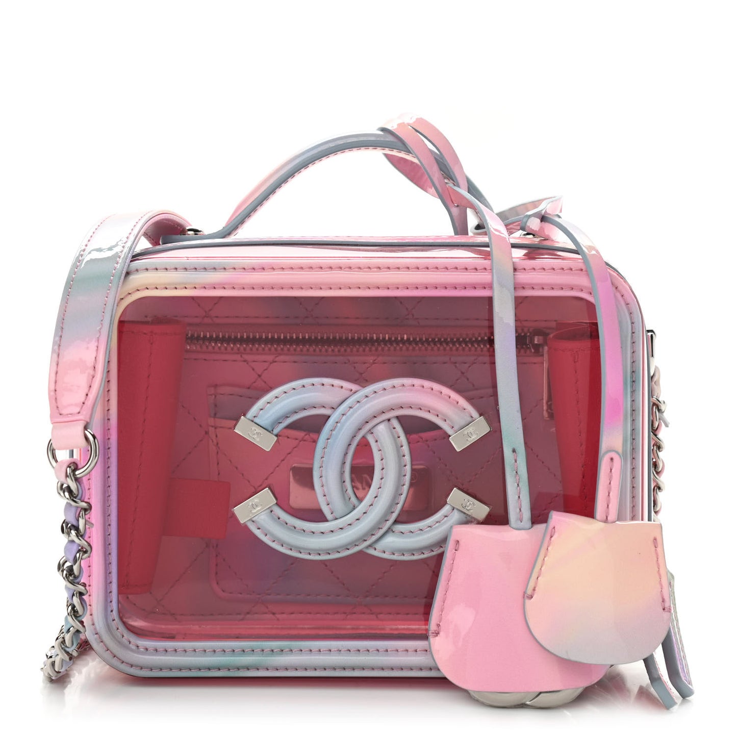 PVC Patent Calfskin Patent Lambskin Small CC Vanity Case Pink
