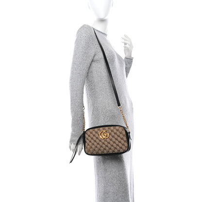 Gucci Monogram Matelasse Diagonal Small GG Marmont Chain Shoulder Bag Beige Black 2 of 10