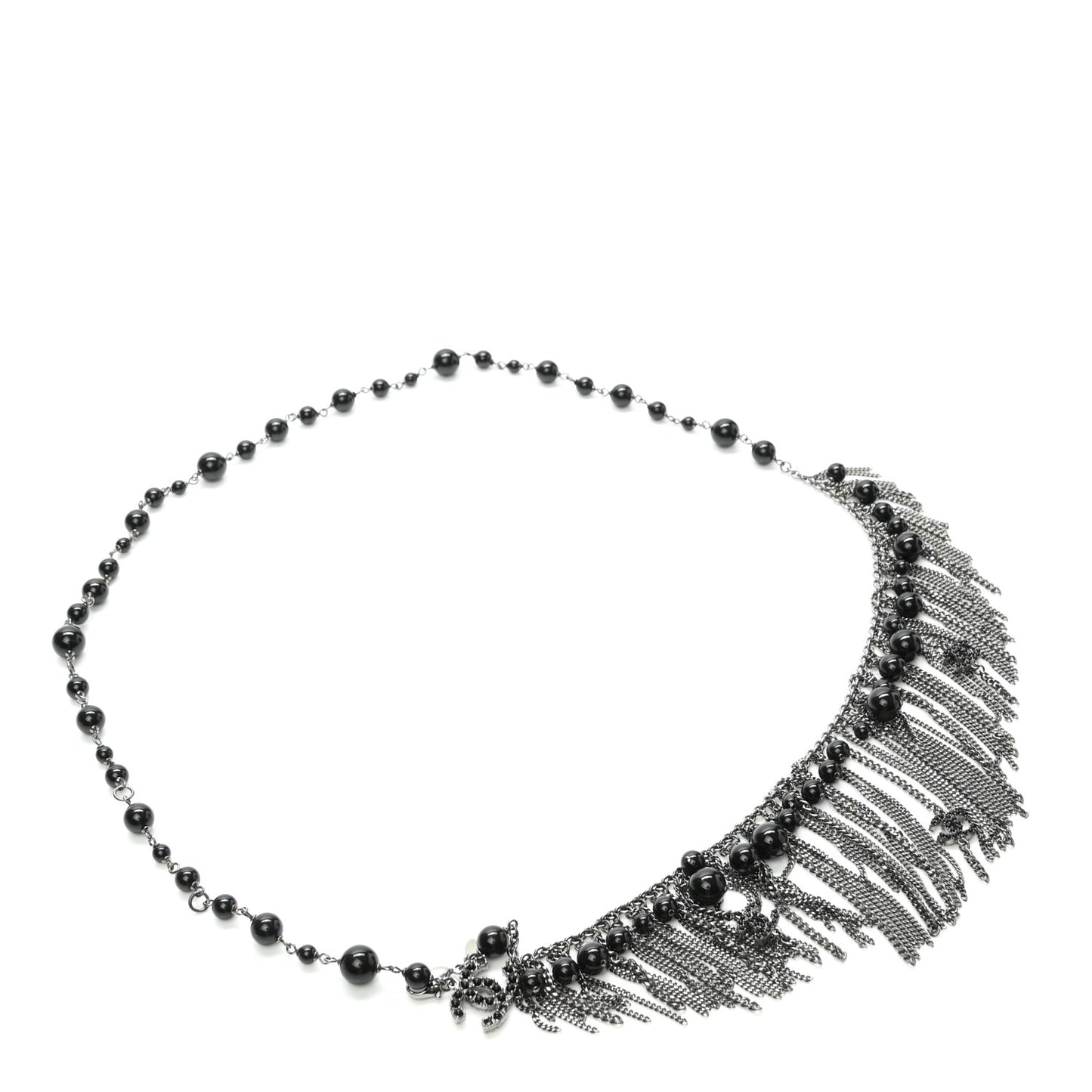 Metal Fringe Beaded Crystal CC Belt Black Ruthenium