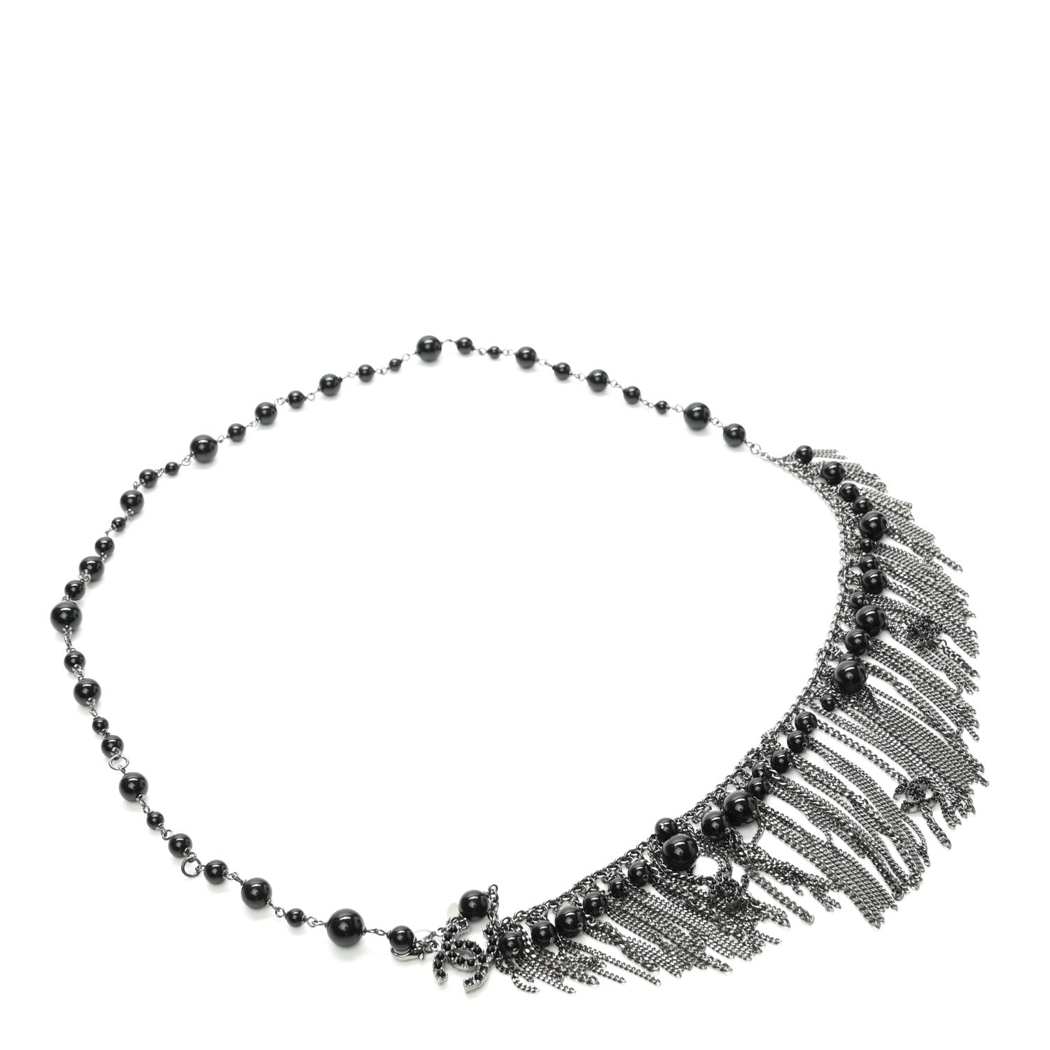 Chanel Metal Fringe Beaded Crystal CC Belt Black Ruthenium 1 of 4