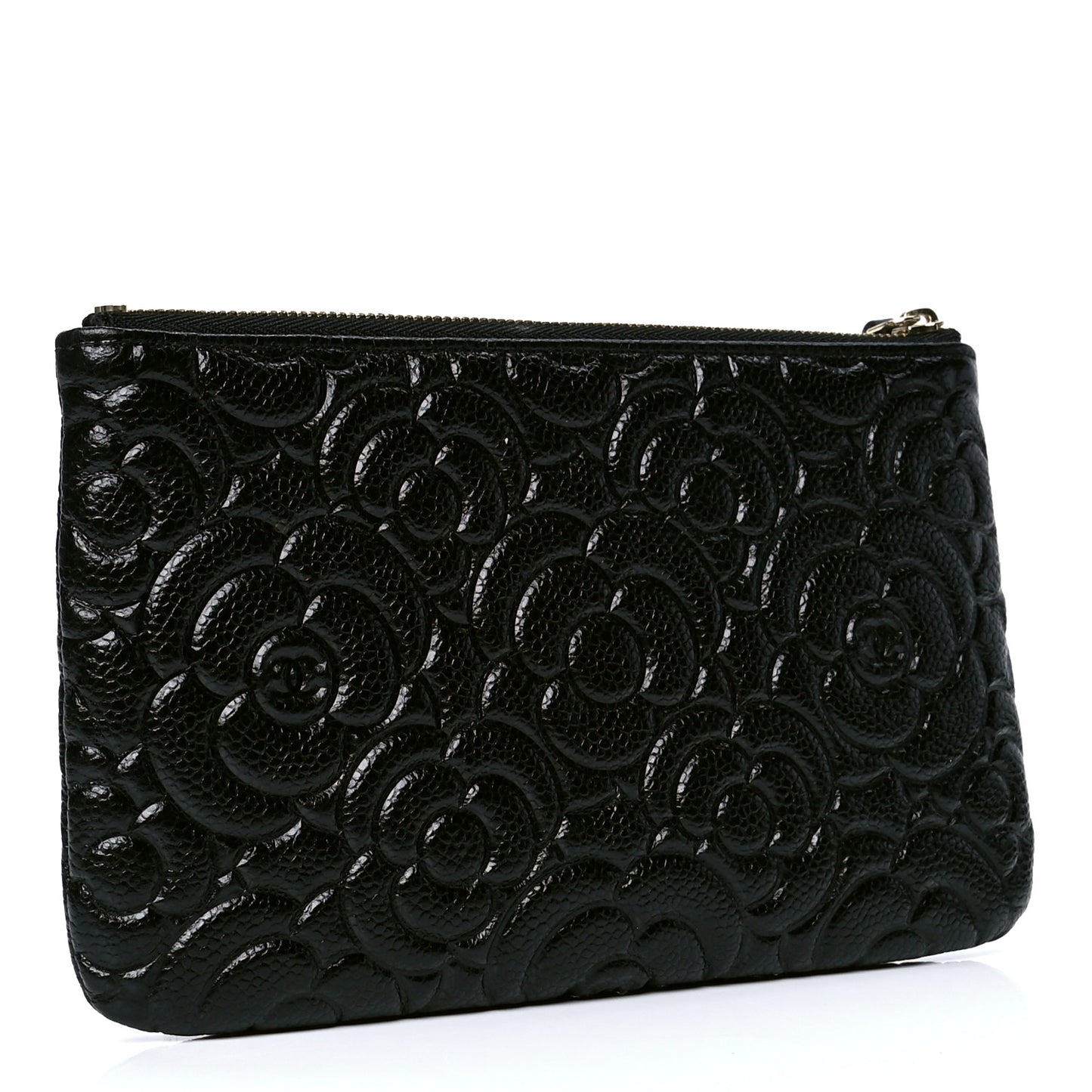 Caviar Camellia Embossed Cosmetic Pouch Black