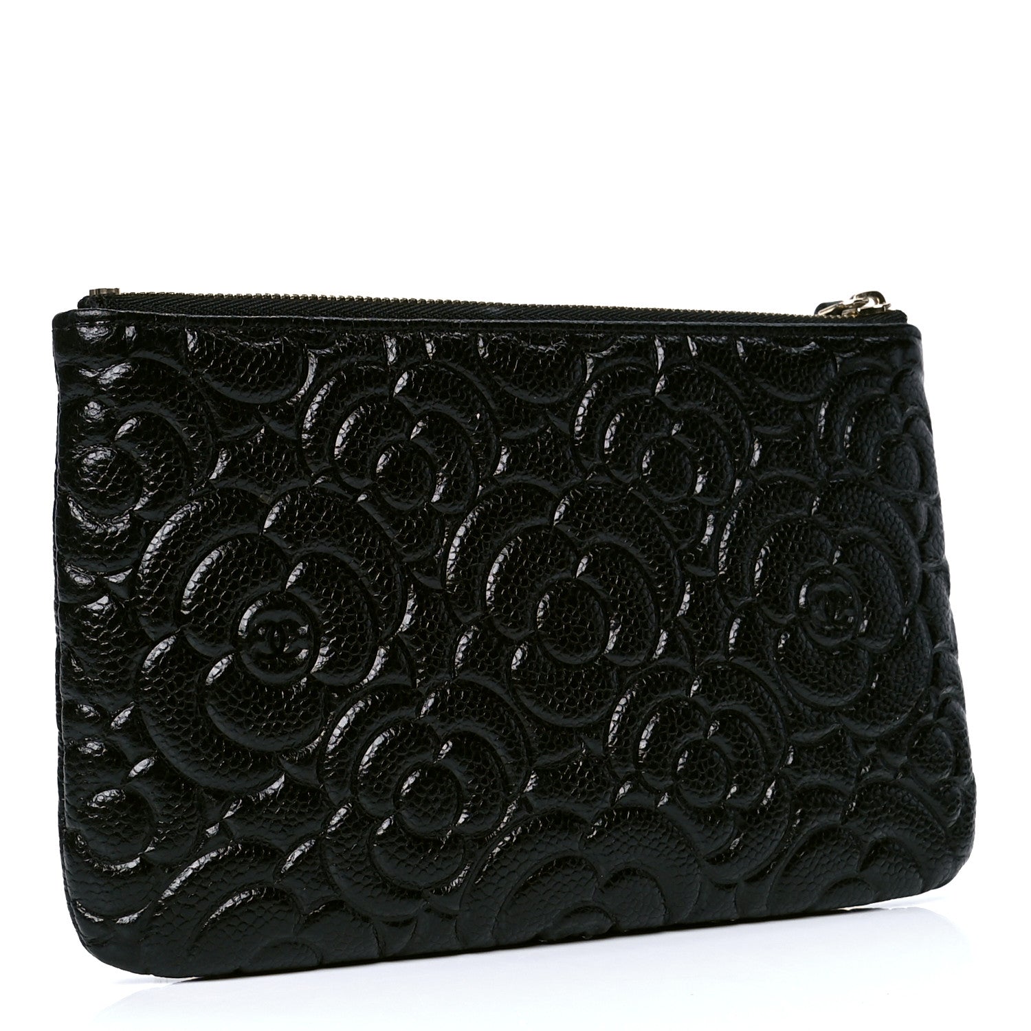 Chanel Caviar Camellia Embossed Cosmetic Pouch Black 2 of 4