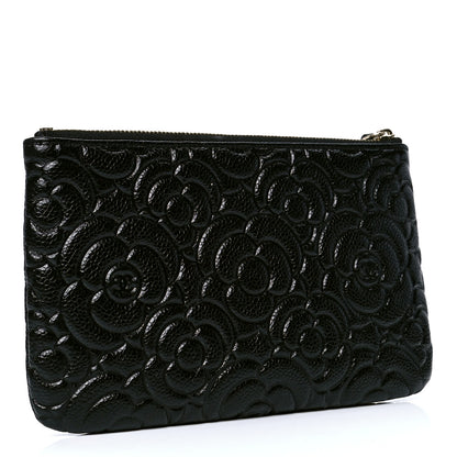 Chanel Caviar Camellia Embossed Cosmetic Pouch Black 2 of 4