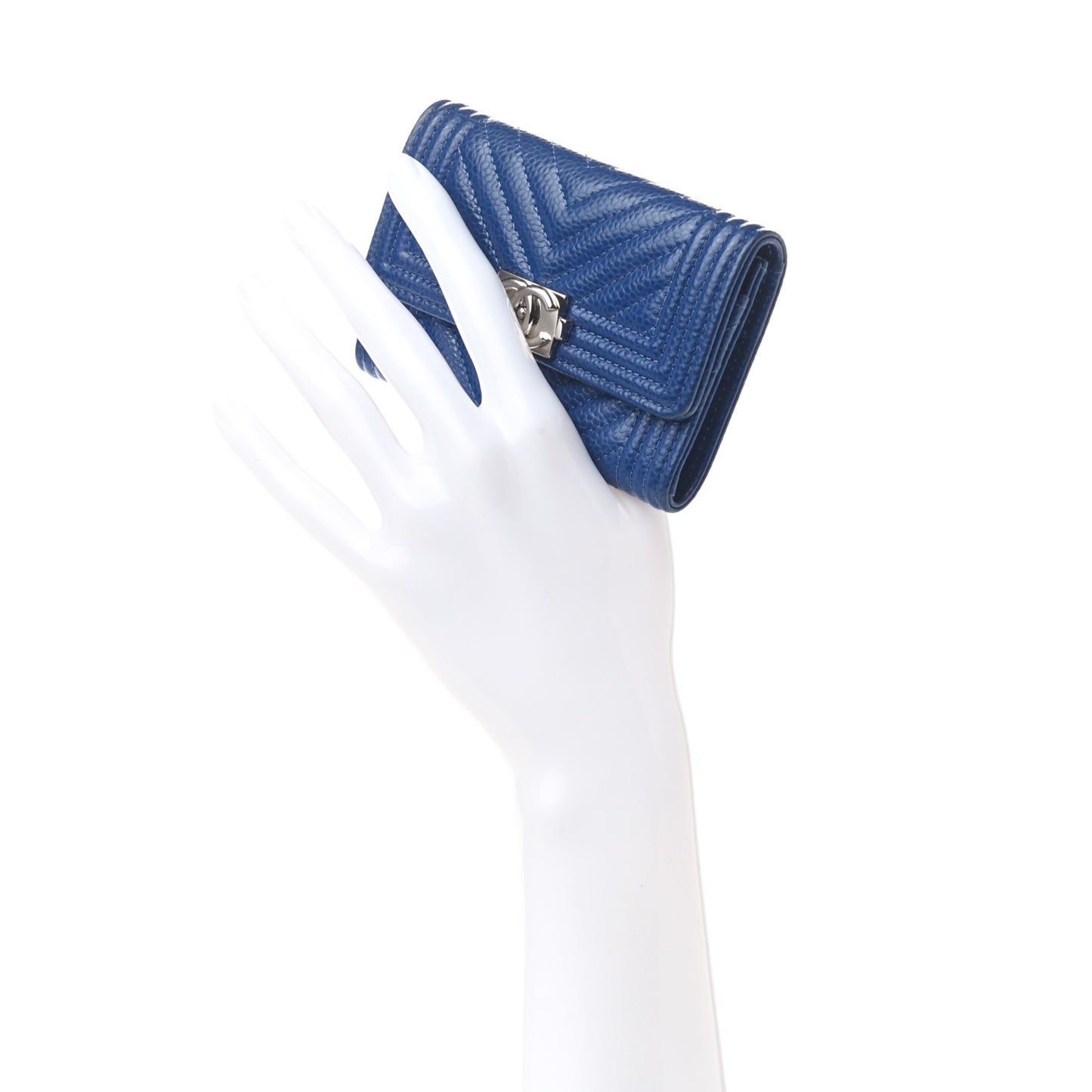 Caviar Chevron Quilted Boy Flap Card Holder Blue