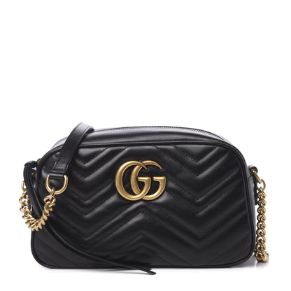 Gucci Calfskin Matelasse Small GG Marmont Chain Shoulder Bag Black 1 of 11