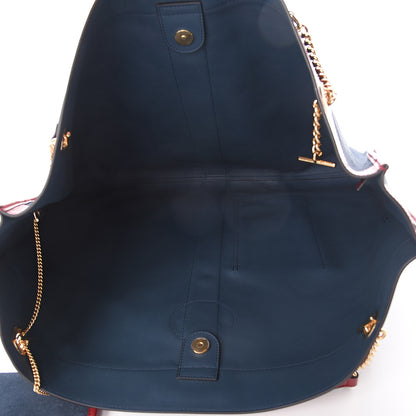 Gucci Suede Calfskin Maxi Rajah Chain Tote New Blue Romantic Cherry 4 of 8