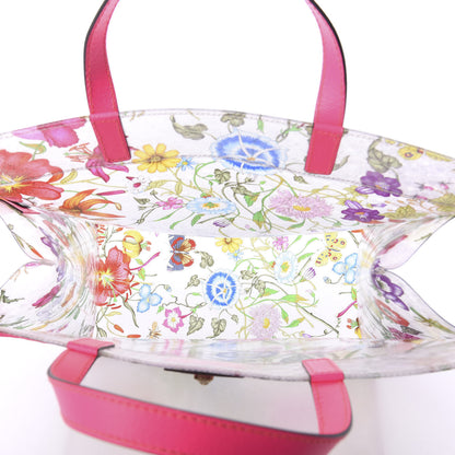 Gucci Calfskin Textured Vinyl Print Flora Tote Fluorescent Fuchsia 5 of 8