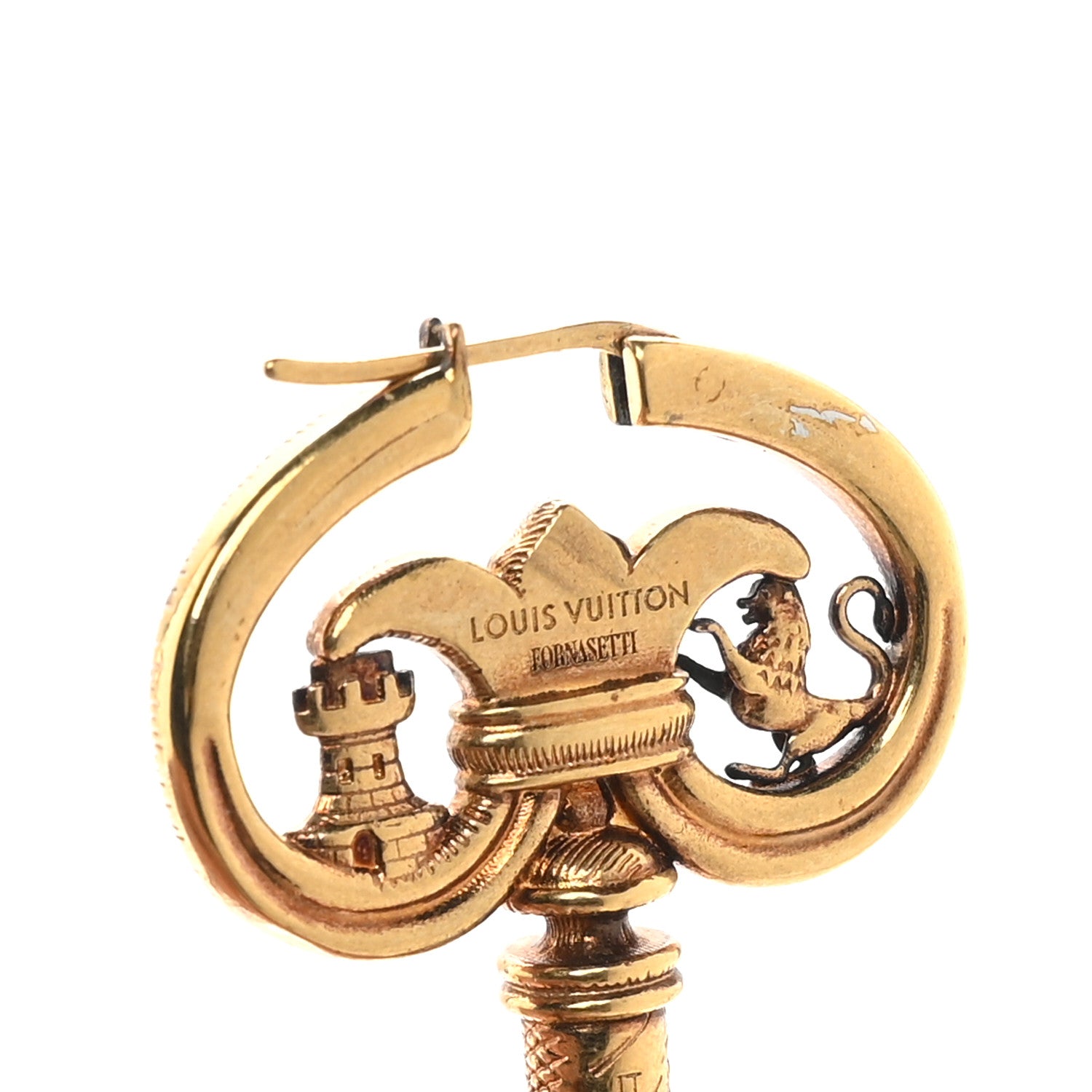 Louis Vuitton X FORNASETTI Metal Lock and Key Earrings Gold