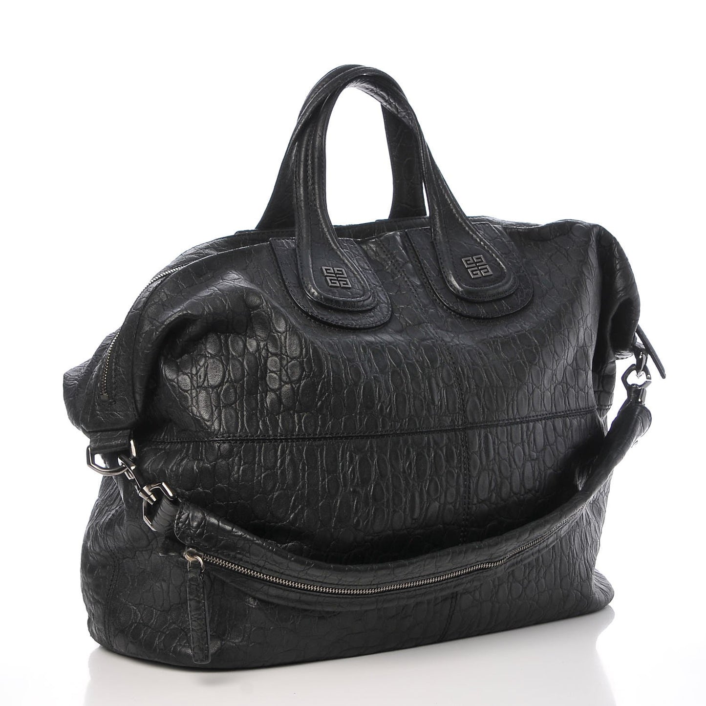 Calfskin Crocodile Embossed Large Nightingale Black
