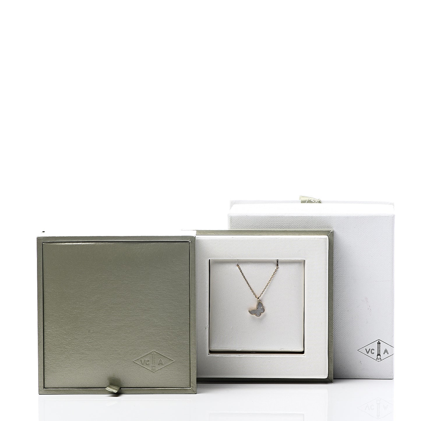 18K Yellow Gold Mother of Pearl Sweet Alhambra Butterfly Pendant Necklace