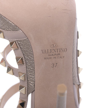 Valentino Garavani Metallic Pebbled Calfskin Rockstud Ankle Strap 100mm Pumps 37 Sasso Poudre 6 of 9