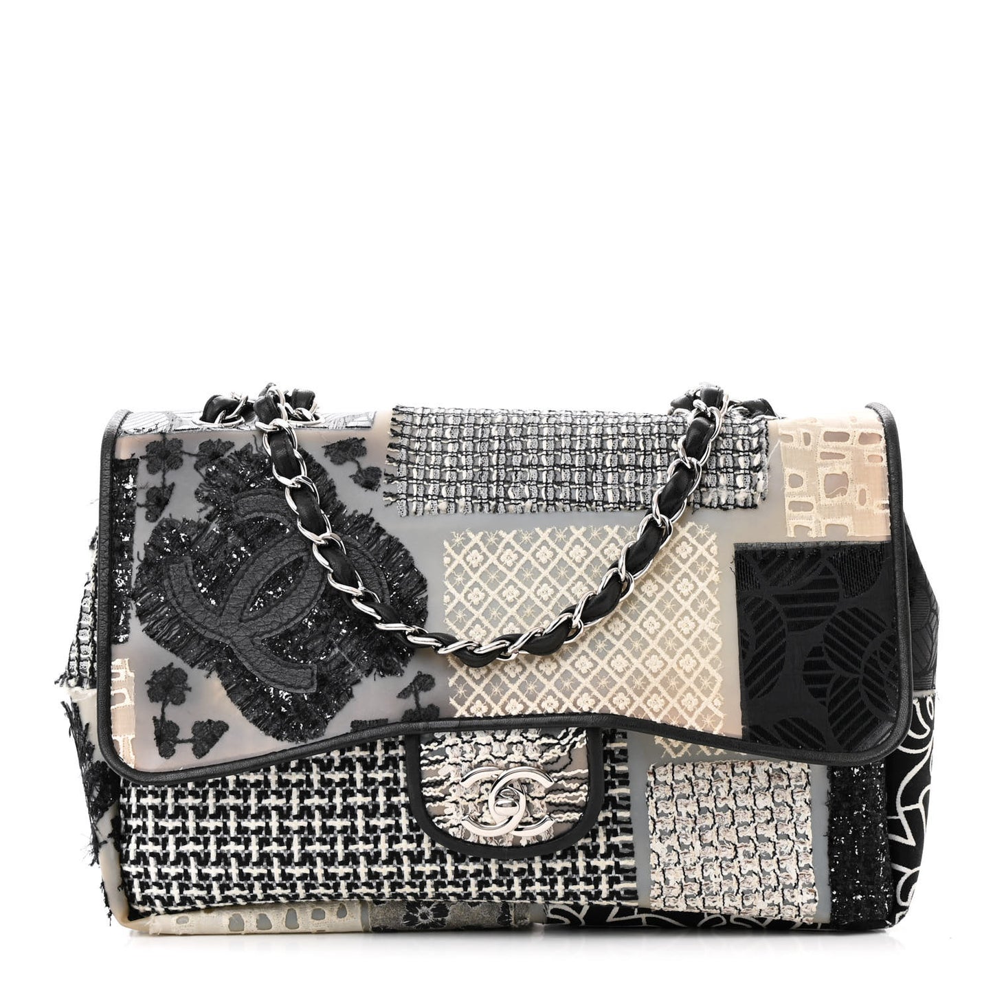 PVC Tweed Patchwork Jumbo Single Flap Black
