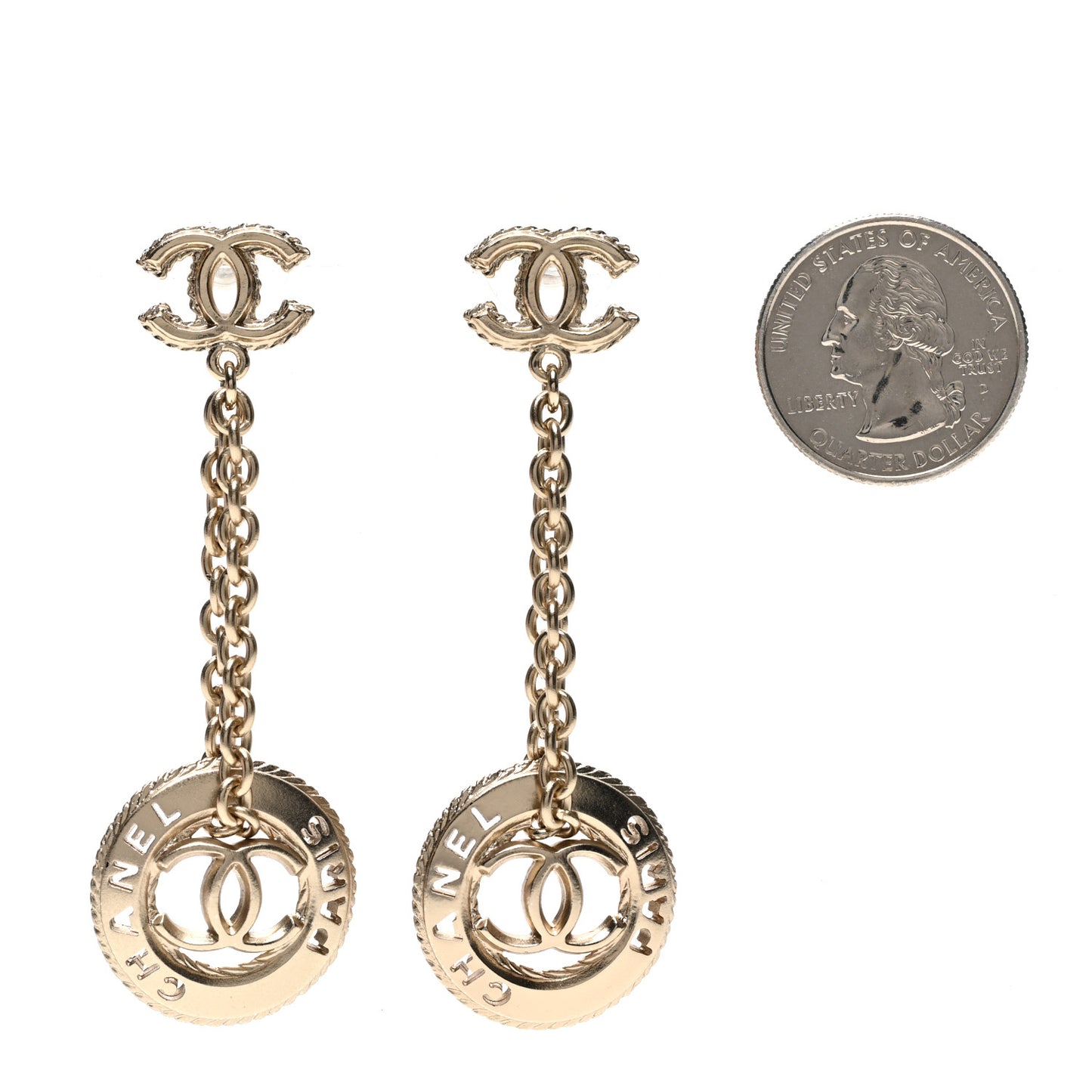 Medallion CC Drop Earrings Light Gold