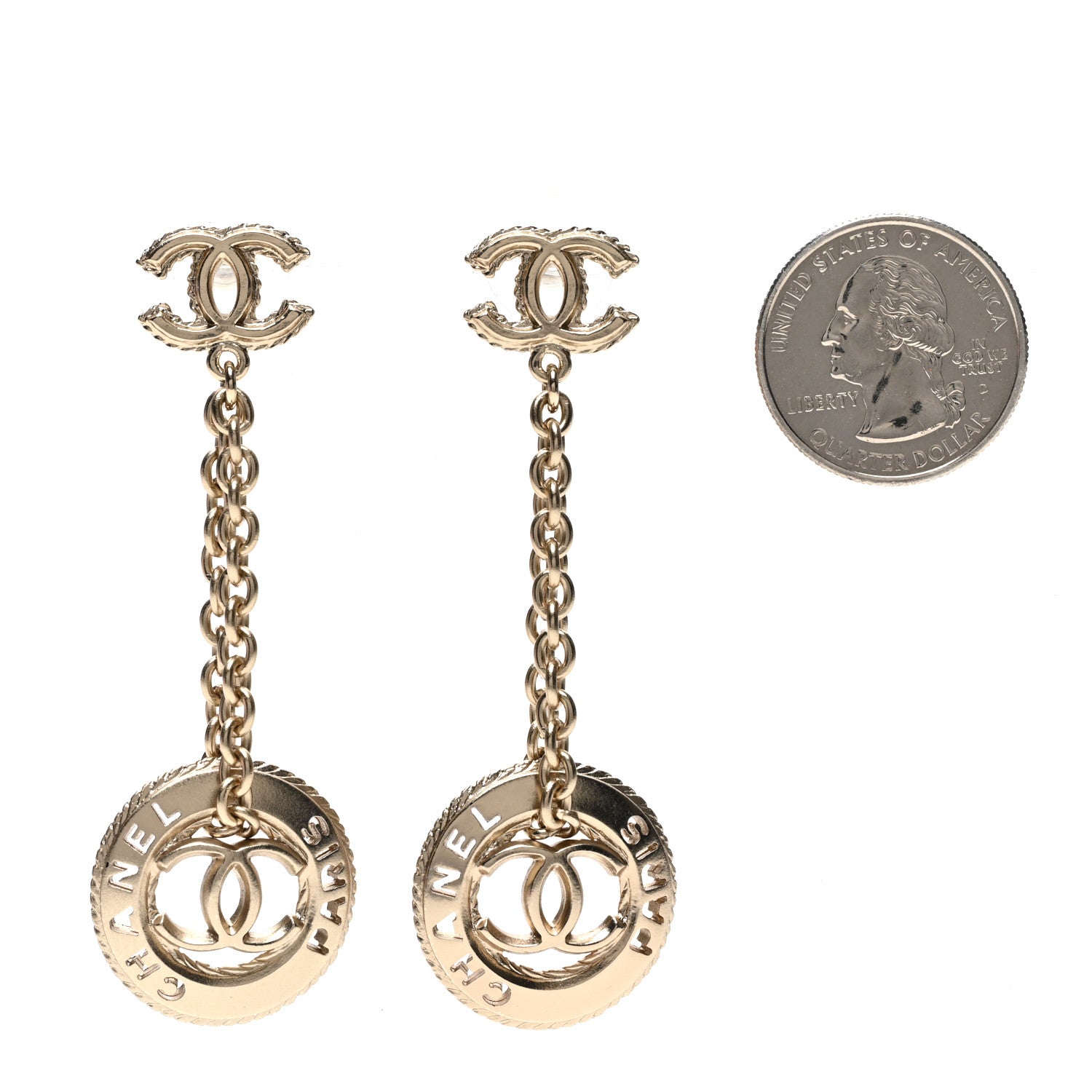 Chanel Medallion CC Drop Earrings Light Gold 2 of 4