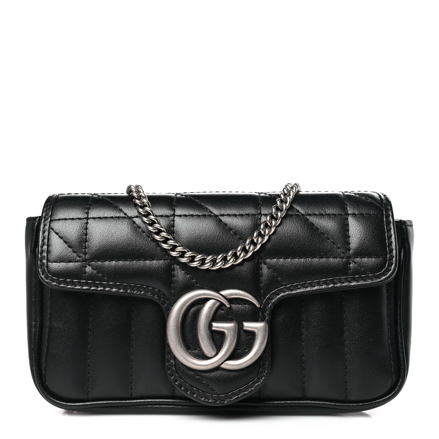 Calfskin Matelasse Aria Super Mini GG Marmont Shoulder Bag Black
