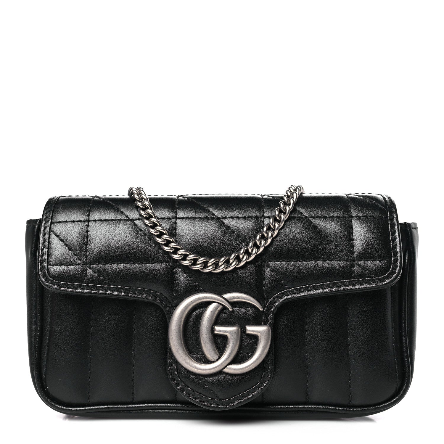 Gucci Calfskin Matelasse Aria Super Mini GG Marmont Shoulder Bag Black 1 of 9