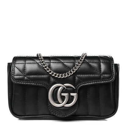 Gucci Calfskin Matelasse Aria Super Mini GG Marmont Shoulder Bag Black 1 of 9