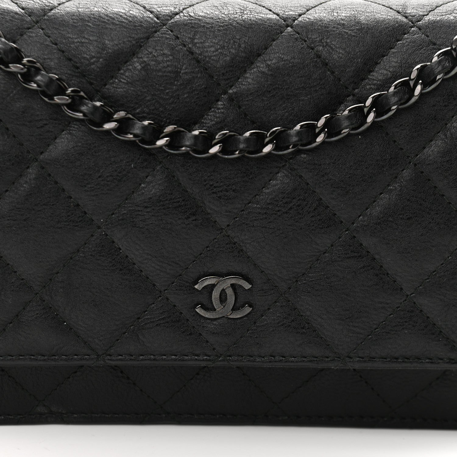 Chanel Crumpled Calfskin Quilted Wallet On Chain WOC So Black 9 of 12