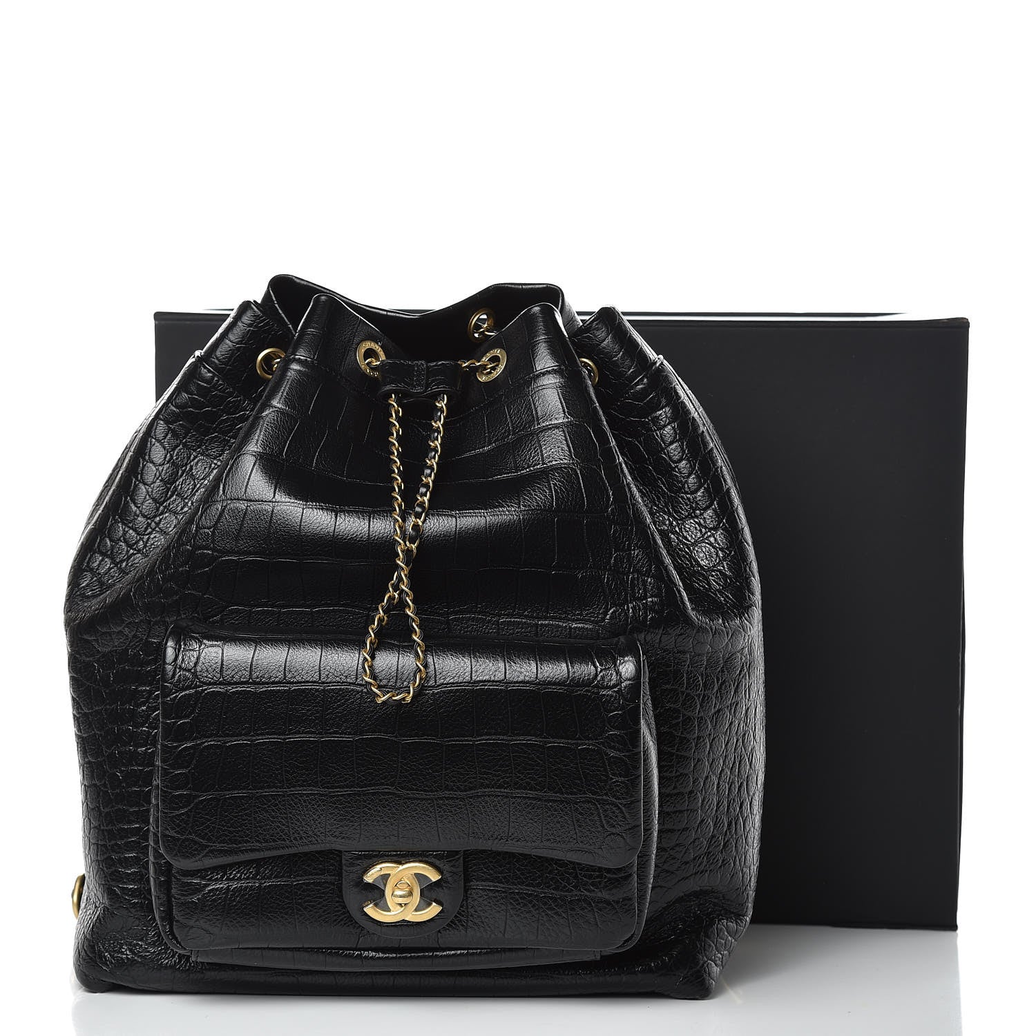 Chanel Calfskin Crocodile Embossed Large Backpack Black 10 of 10