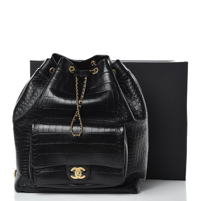 Chanel Calfskin Crocodile Embossed Large Backpack Black 10 of 10